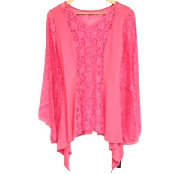 Body Wrappers Drapey Lace Panel Tunic Top Sparkly Rose Pink M #629 Praise Dance - Picture 2 of 12